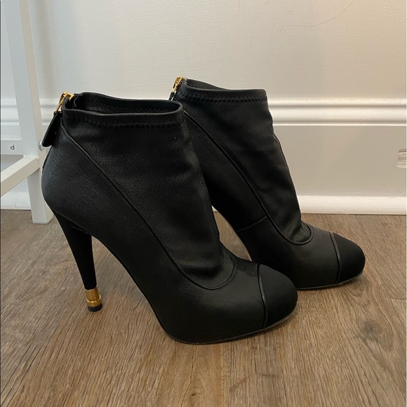 Chanel Black Lambskin Leather Boots with Gold Tip Heels - Picture 5 of 13